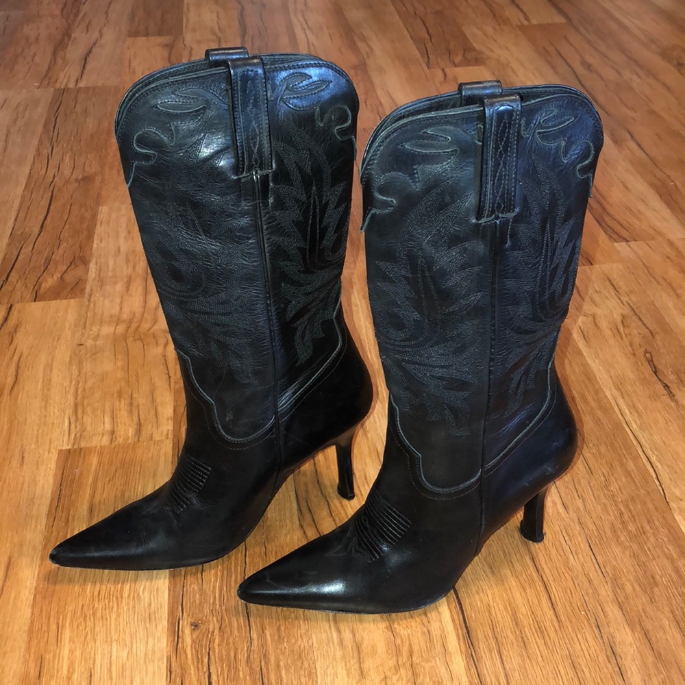 Charlie Horse Black Cowboy Heel Boots 37 1/2